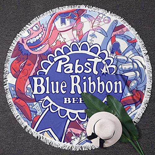Leo-Shop Pabst Blue Ribbon Toalla de Playa Redonda de Microfibra Suave y Absorbente Toalla Multiusos 59 Pulgadas-MN4