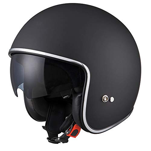 Leopard LEO-601 Casco Moto Jet Abierto con Interior Visera Mujer y Hombre Negro Mate M (57-58cm) para Motocicleta Ciclomotor y Scooter Bicicleta ECE Homologado