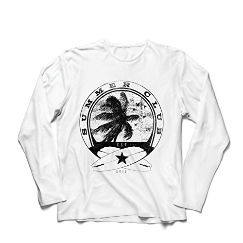 lepni.me Camiseta de Manga Larga para Hombre Club de Verano - Surf - Ropa de Surf - Beach Resort Wear, Summer Vacation Outfits (Small Blanco Multicolor)