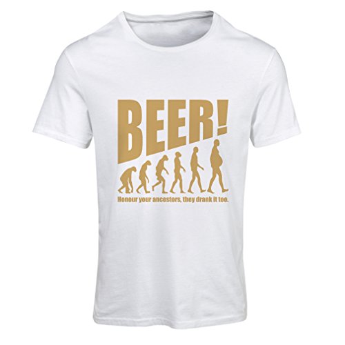 lepni.me Camiseta Mujer The Beervolution - Ideas Divertidas únicas sarcásticas del Regalo para los Amantes de la Cerveza, evolución de consumición (X-Large Blanco Oro)