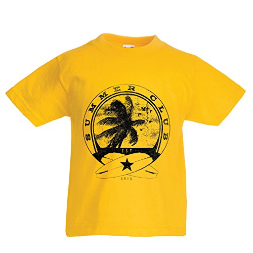 lepni.me Camiseta para Niño/Niña Club de Verano - Surf - Ropa de Surf - Beach Resort Wear, Summer Vacation Outfits (5-6 Years Amarillo Multicolor)