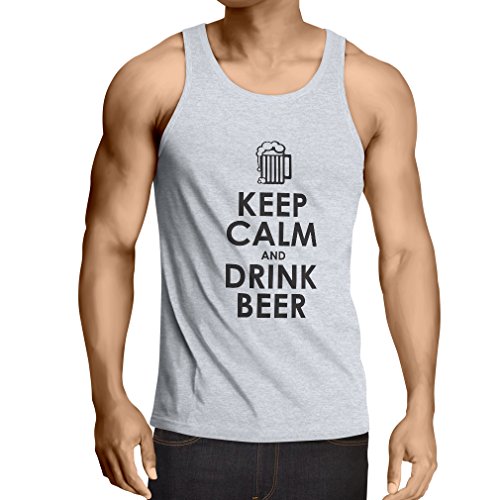 lepni.me Camisetas de Tirantes para Hombre Mantenga la Calma y Beba Cerveza Citas de Alcohol Regalos Divertidos (Large Blanco Negro)