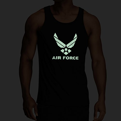 lepni.me Camisetas de Tirantes para Hombre United States Air Force (USAF) - U. S. Army, USA Armed Forces (Small Negro Fluorescente)