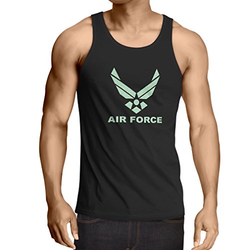 lepni.me Camisetas de Tirantes para Hombre United States Air Force (USAF) - U. S. Army, USA Armed Forces (Small Negro Fluorescente)