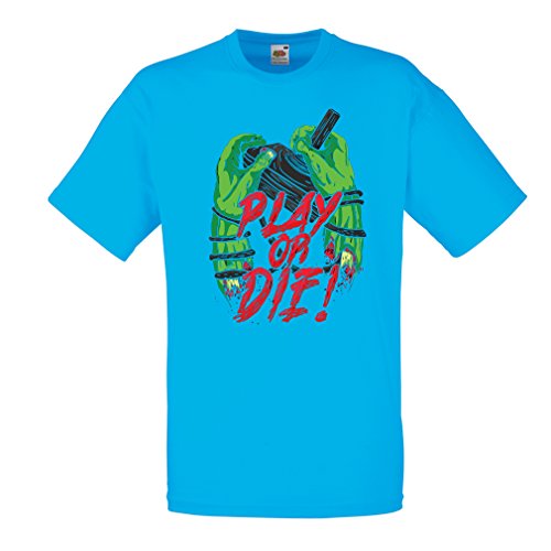 lepni.me Camisetas Hombre ¡Juegue o muera - Solamente para Jugadores ! (Large Azul Multicolor)