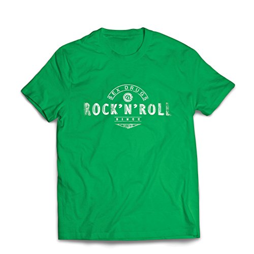 lepni.me Camisetas Hombre Sex Drugs and Rock and Roll - 1960s, 1970s, 1980s - Banda de Rock Vintage - Musicalmente - Ropa de Concierto (X-Large Verde Multicolor)