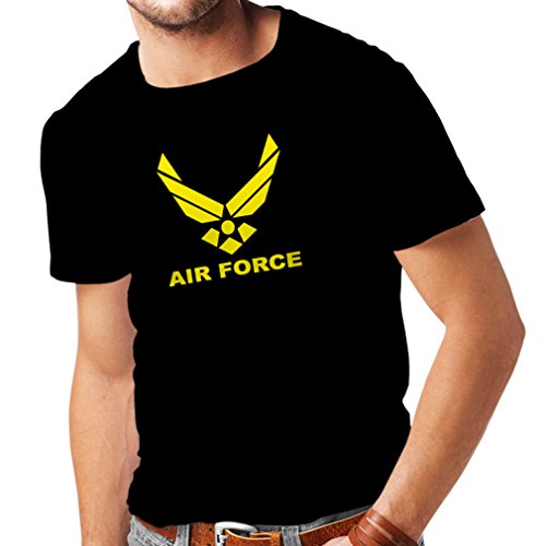 lepni.me Camisetas Hombre United States Air Force (USAF) - U. S. Army, USA Armed Forces (Small Negro Amarillo)