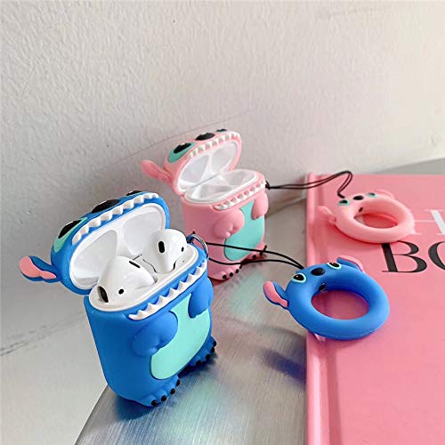 LEWOTE Airpods Carcasa de Silicona Compatible con Airpods de Apple 1 y 2 [Diseño de Dibujos Animados][Niñas o Parejas] (Stitch Blue)