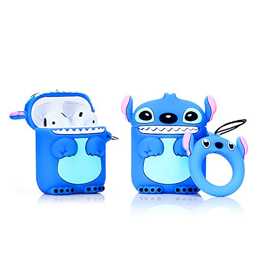 LEWOTE Airpods Carcasa de Silicona Compatible con Airpods de Apple 1 y 2 [Diseño de Dibujos Animados][Niñas o Parejas] (Stitch Blue)