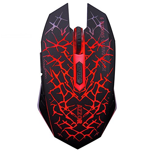 LexonElec® Ratón inalámbrico Gamer AZZOR M6 Silencioso LED Luz de respiración 2400 dpi Ajuste ergonómico USB Óptico Grieta Juego de 6 Botones para PC Laptop Ordenador