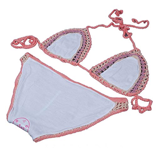 LGQ Traje De Baño De 2 Piezas para Mujer Decoración De Concha Hollow out Knitted Halter V Cuello Triángulo Bikini para SPA Playa Junto A La Piscina Traje De Baño De Aguas Termales,S