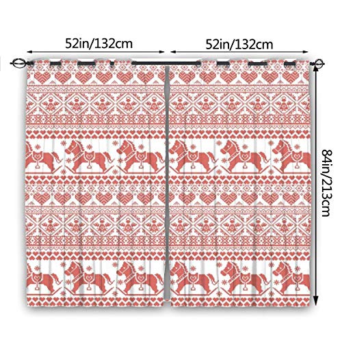 LiBei Cortina Opacas con Ojales,Patrón de Caballos Corazones y ángeles Motivos noruegos Horario de Invierno,Cortinas de Dormitorio y Salón Térmicas Aislantes，2 Piezas(130cmx210cm)