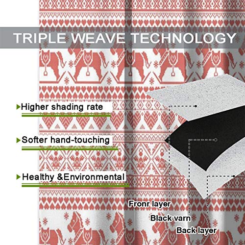 LiBei Cortina Opacas con Ojales,Patrón de Caballos Corazones y ángeles Motivos noruegos Horario de Invierno,Cortinas de Dormitorio y Salón Térmicas Aislantes，2 Piezas(130cmx210cm)