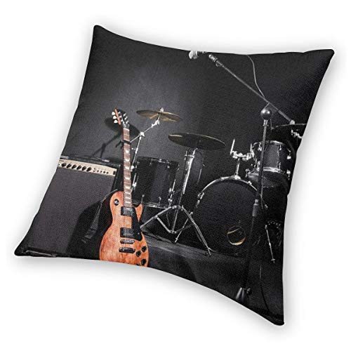 LiBei Funda de Cojín,Drum Kit, Guitar, Music Dream, Band Stage Funda de Almohada Cuadrado para Sofá Cama Decoración para Hogar 45x45cm