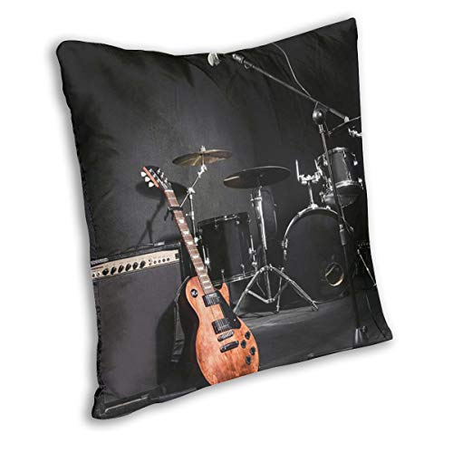 LiBei Funda de Cojín,Drum Kit, Guitar, Music Dream, Band Stage Funda de Almohada Cuadrado para Sofá Cama Decoración para Hogar 50x50cm