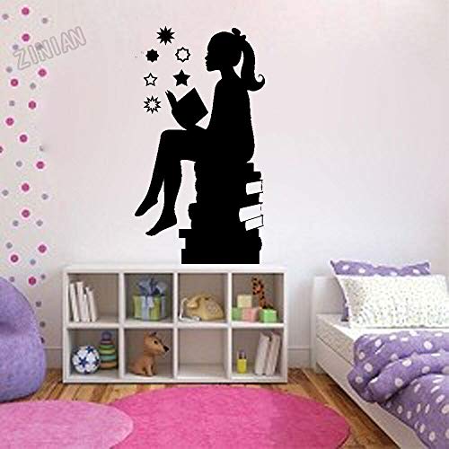 Libros de lectura: pegatinas de pared para niñas, silueta artística para habitación de niñas, calcomanías de vinilo para pared, decoración de habitación para adolescentes, sala de estar-36x104cm