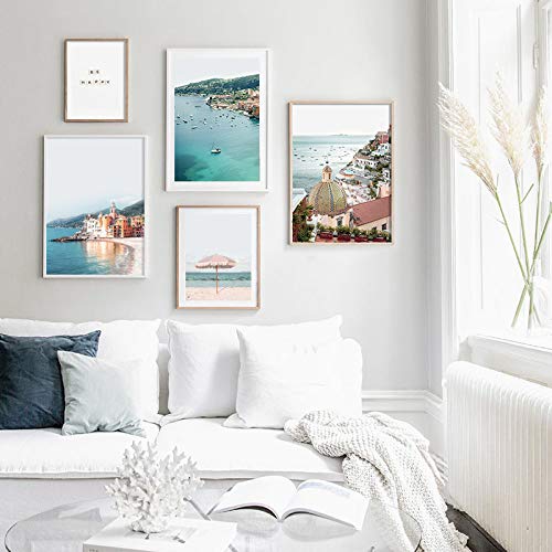 Lienzo costero Pintura Océano Paisaje Viaje Cartel Impresión nórdica Arte moderno de la pared Decoración Estudio Decoración 60x80cm