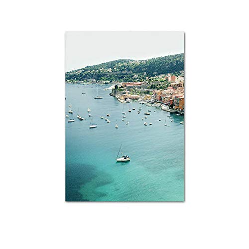 Lienzo costero Pintura Océano Paisaje Viaje Cartel Impresión nórdica Arte moderno de la pared Decoración Estudio Decoración 60x80cm