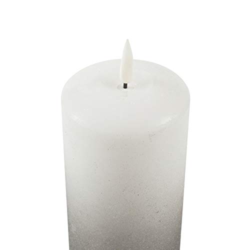 Lights4fun - TruGlow® Conjunto de 3 Velas LED sin Llama a Pilas en Cera Blanca con Efecto Ombré Plateado con Mecha y Llama Parpadeante