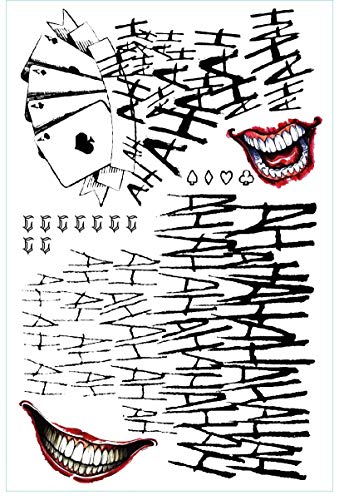 Lim 4 Hojas Grandes XL pelotón del Suicidio El Suicidio - Tatuaje Temporal Joker Harley Quinn Arco Tatuaje Ajuste Temporal Etiqueta engomada del Cuerpo extraíble Arte - Carnaval de Halloween Cosplay