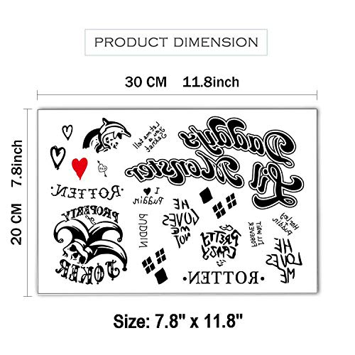 Lim 4 Hojas Grandes XL pelotón del Suicidio El Suicidio - Tatuaje Temporal Joker Harley Quinn Arco Tatuaje Ajuste Temporal Etiqueta engomada del Cuerpo extraíble Arte - Carnaval de Halloween Cosplay