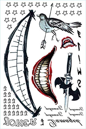 Lim 4 Hojas Grandes XL pelotón del Suicidio El Suicidio - Tatuaje Temporal Joker Harley Quinn Arco Tatuaje Ajuste Temporal Etiqueta engomada del Cuerpo extraíble Arte - Carnaval de Halloween Cosplay