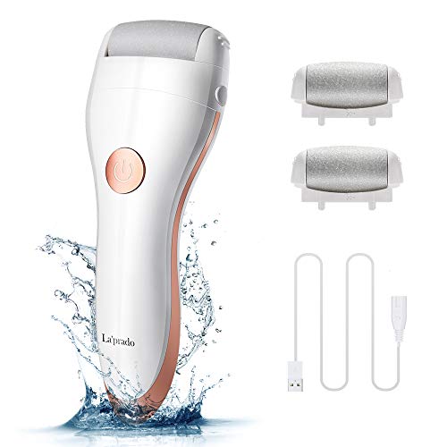 Lima eléctrica para pies, removedor de callos y piel dura La'prado con 2 rodillos, herramienta recargable para el cuidado de los pies para pies secos y agrietados