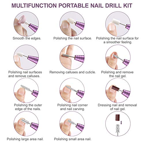 Limas de uñas eléctricas, Taladro de Uñas Eléctrico 5 en 1 kit de Pedicura de Manicura Eléctrica Profesional Kit de Taladro de Uñas Portátil Kit de Arte de Uñas con Cepillo