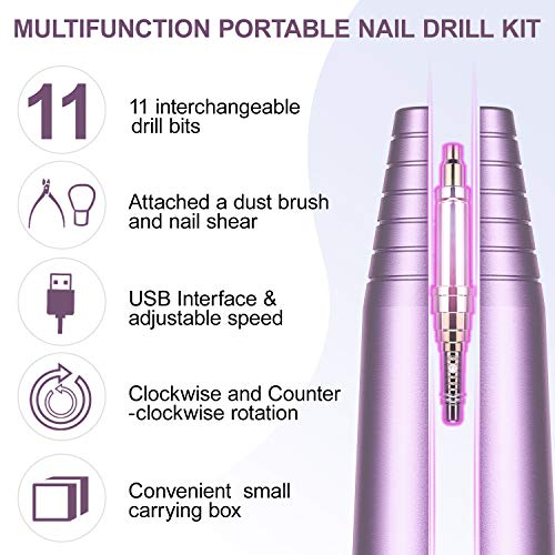 Limas de uñas eléctricas, Taladro de Uñas Eléctrico 5 en 1 kit de Pedicura de Manicura Eléctrica Profesional Kit de Taladro de Uñas Portátil Kit de Arte de Uñas con Cepillo