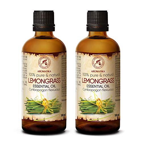 Limoncillo Aceite Esencial 2x100ml - Cymbopogon Flexuosus - India - 100% Natural & Puro Hierba de Limón para Aromaterapia - Salud - Relajación - Masaje - Difusor de Aroma - Lámpara de Aroma