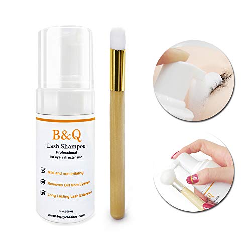 Limpiador de lash B&Qaugen -Shampoo Foaming/Eyelash para espuma de extensión de pestañas con cepillo suave y bocadillo (100 ml)