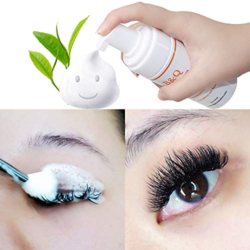 Limpiador de lash B&Qaugen -Shampoo Foaming/Eyelash para espuma de extensión de pestañas con cepillo suave y bocadillo (100 ml)