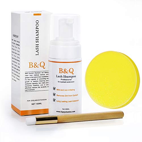 Limpiador de lash B&Qaugen -Shampoo Foaming/Eyelash para espuma de extensión de pestañas con cepillo suave y bocadillo (100 ml)