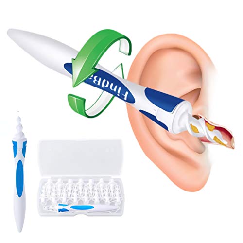 Limpiador de Oídos, Soft Silicone Limpiador de Orejas, Limpiador Oidos Espiral en Segura con 16 Piezas de Repuesto Lavables,para niños y adultos.
