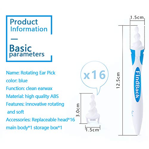 Limpiador de Oídos, Soft Silicone Limpiador de Orejas, Limpiador Oidos Espiral en Segura con 16 Piezas de Repuesto Lavables,para niños y adultos.