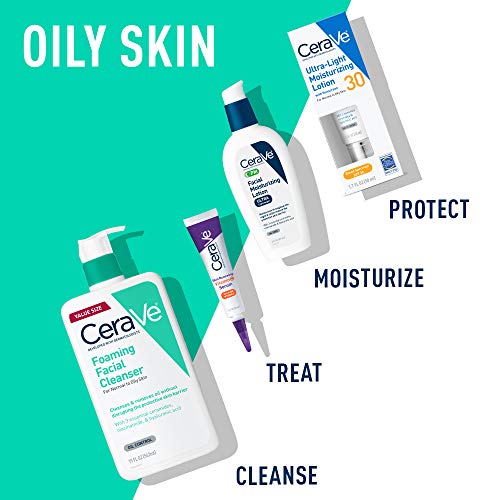 Limpiador facial de espuma CeraVe, 473 ml para el lavado diario de la cara, piel normal a grasa