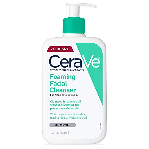 Limpiador facial de espuma CeraVe, 473 ml para el lavado diario de la cara, piel normal a grasa
