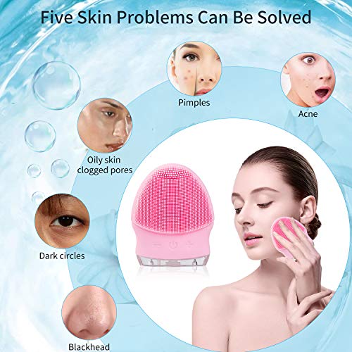 Limpieza Facial,Limpiador de Masajeador Facial,Silicona Eléctrico RIPPLE,Exfoliación Facial de Silicona Sónica Recargable a Prueba de Agua,Cepillo de Masaje Facial Para Todo Tipo de Piel (Rosa)