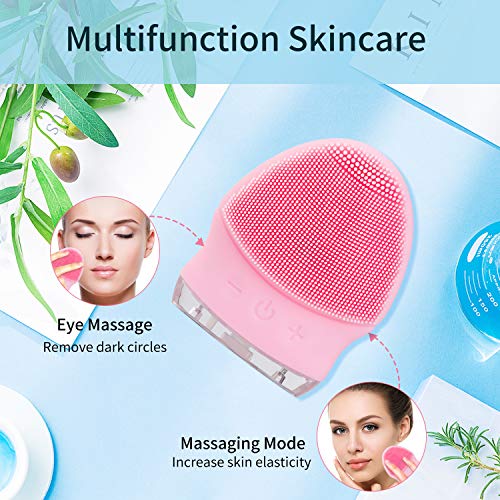 Limpieza Facial,Limpiador de Masajeador Facial,Silicona Eléctrico RIPPLE,Exfoliación Facial de Silicona Sónica Recargable a Prueba de Agua,Cepillo de Masaje Facial Para Todo Tipo de Piel (Rosa)