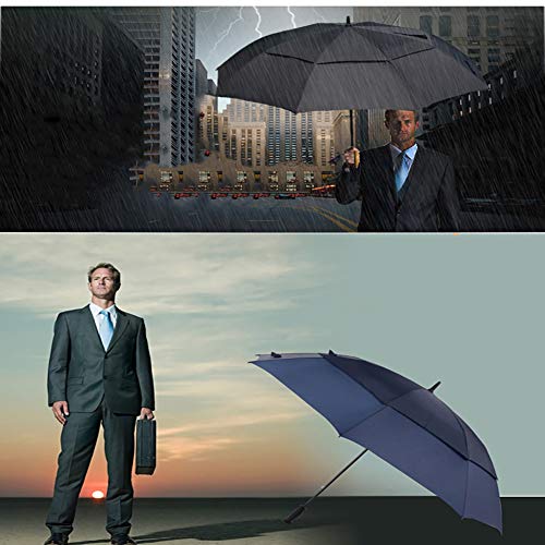 Lin Nan Open Automático Paraguas,de Golf Extra Large Oversize Double Canopy Vented Windproof Impermeable Viaje Parasol Impermeable Al Aire Libre Adulto Unisex,Negro, Black