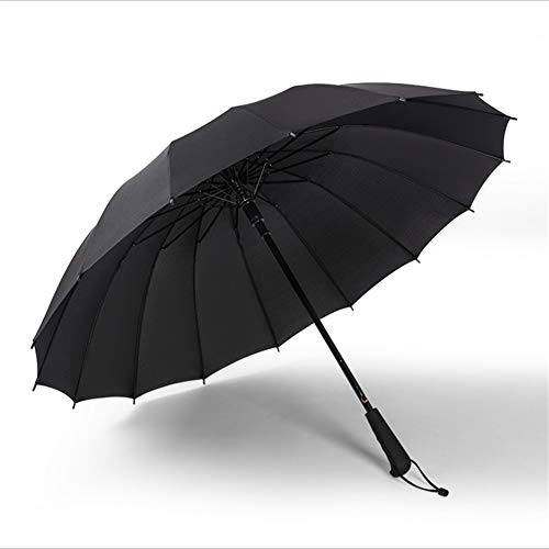 Lin Nan Paraguas Aumentar 16 Hueso Impermeable Reforzado a Prueba de Viento Marco Mango Recto Adulto Doble-Uso Paraguas del Sol, Black