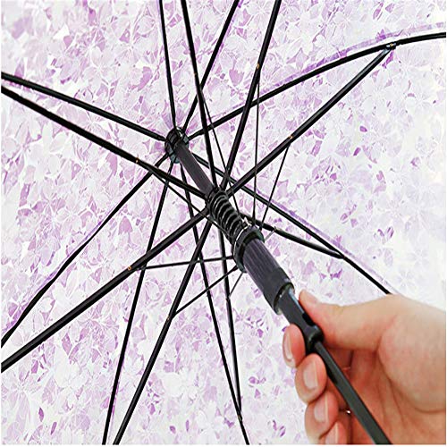Lin Nan Paraguas de la Flor de Cerezo Hermosa Creativa Transparente Mango Largo Cúpula Romántica Medio Paraguas Automático para Mujeres, Purple