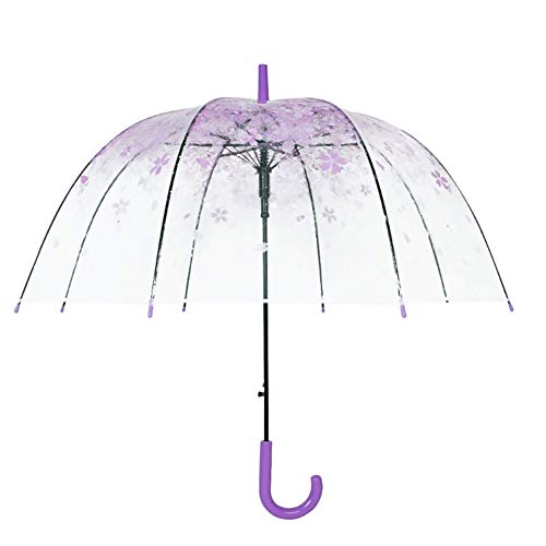 Lin Nan Paraguas de la Flor de Cerezo Hermosa Creativa Transparente Mango Largo Cúpula Romántica Medio Paraguas Automático para Mujeres, Purple