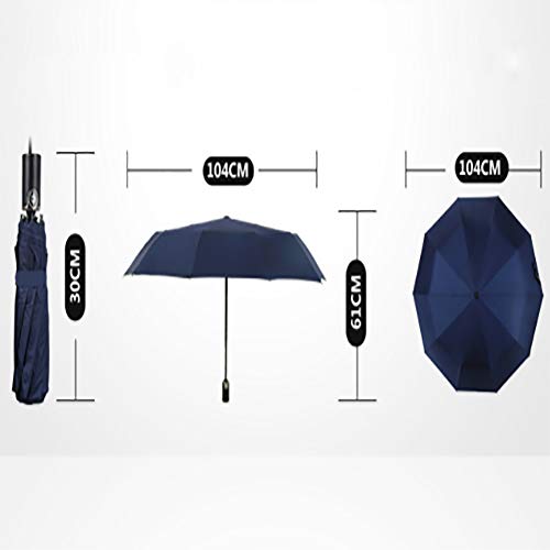 Lin Nan Paraguas Plegable Automático,Compacto Prueba de Viento Impermeable Viaje Paraguas Resistencia UV Hombre Doble-Uso Paraguas del Sol, Outer Blue Inner Black