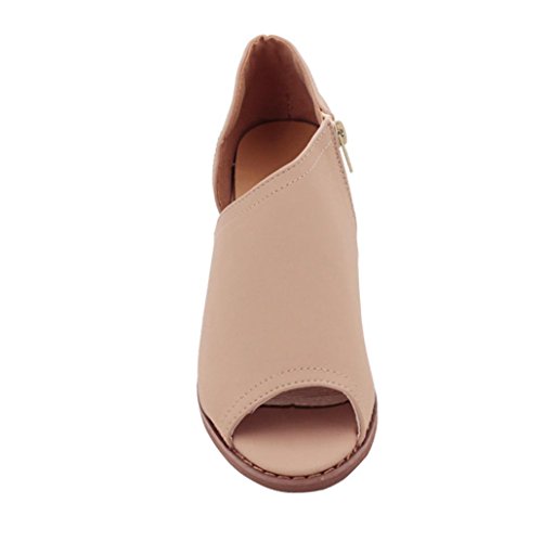 Liquidación Sandalias de Tacón de mujer Covermason Sandalias de Tacón de Bloque de Peep Toe con Cremallera(38 EU, Caqui)