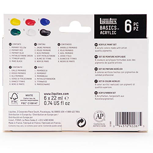 Liquitex Basics - Set de acrílicos (6 colores en tubo)