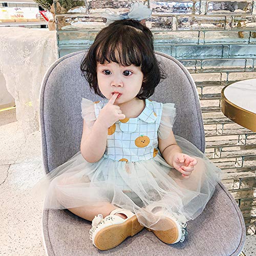 LiSh-EC Vestido de Verano de una Pieza para bebé con Estampado de Frutas e Hilo de Red para niñas Falda de Gasa Dulce y esponjosa Romper-Fruit Green_66cm