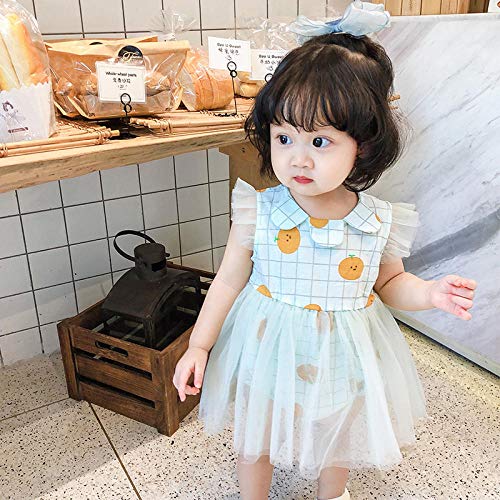LiSh-EC Vestido de Verano de una Pieza para bebé con Estampado de Frutas e Hilo de Red para niñas Falda de Gasa Dulce y esponjosa Romper-Fruit Green_66cm