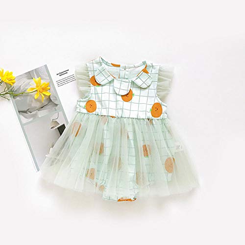 LiSh-EC Vestido de Verano de una Pieza para bebé con Estampado de Frutas e Hilo de Red para niñas Falda de Gasa Dulce y esponjosa Romper-Fruit Green_66cm