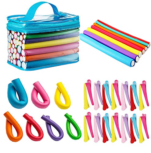 Liuer 62PCS Rulos Flexibles para Rizar y Pinza de Pelo de Dientes de Pato de Plástico Pelo Sin Calor Suaves Bigudies Pelo Rulos para el Pelo para Mujeres Hombres y Niños